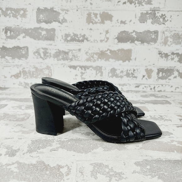 New Anne Klein  Woven Straps Block Heel Black Mule Slide Sandals K149 - Picture 6 of 12